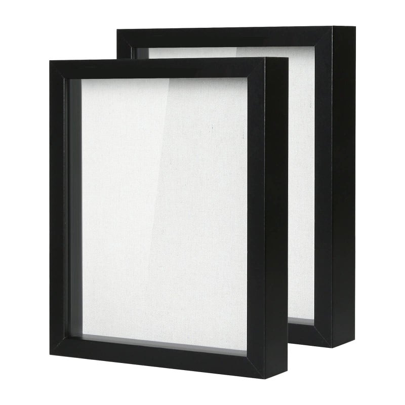 Muzilife Shadow Box Picture Frame with Linen Board Deep Wood Glass Display Case Ready to Hang Memory Box Baby Sports Memorabilia, Pins, Awards, Medals, Wedding, Tickets and Photos (Black, 2pcs 8X10) - Image 1